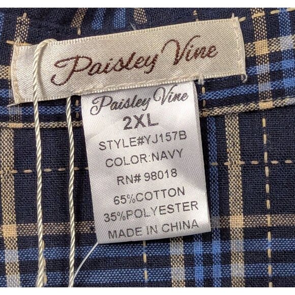 Paisley Vine Women Plus 2XL Plaid Long Sleeve Eyelet Ruffle Lace Shirt Button Up - Picture 7 of 15